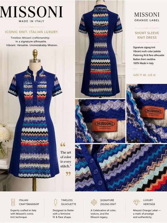 Missoni Dresses & Skirts - Missoni Blue Multicolor Zigzag Short-Sleeve Knit Dress